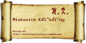 Miatovics Kötöny névjegykártya